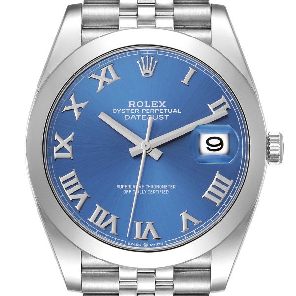 Rolex Datejust 41 Blue Roman Dial Steel Mens Watch 126300 Unworn