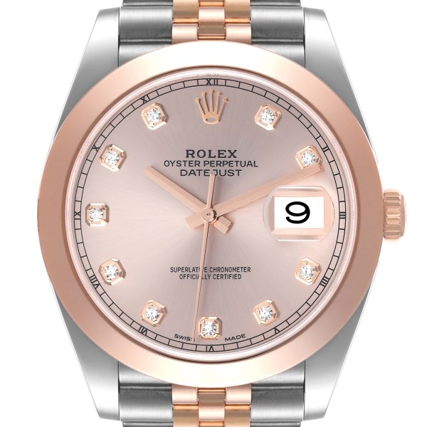 Rolex Datejust 41 Steel Rose Gold Diamond Dial Mens Watch 126301 Box Card