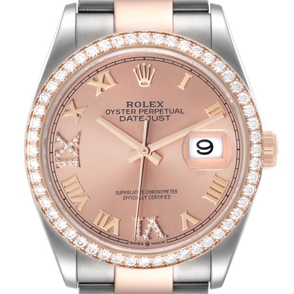 Rolex Datejust Steel Rose Gold Diamond Mens Watch 126281 Box Card