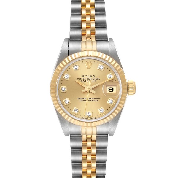 Rolex Datejust Steel Yellow Gold Diamond Dial Ladies Watch 69173 Box Papers