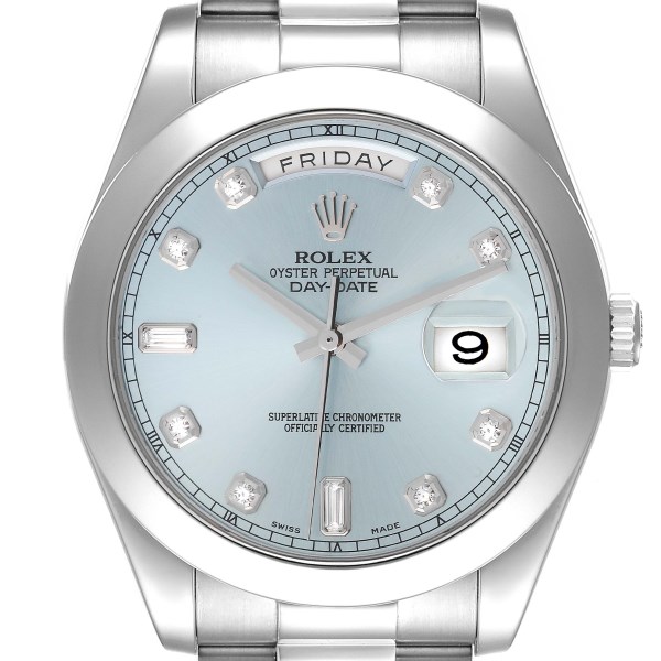 Rolex President Day-Date 41 Blue Diamond Dial Platinum Mens Watch 218206