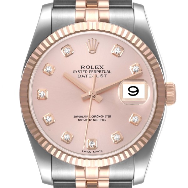 Rolex Datejust Steel Rose Gold Diamond Mens Watch 116231