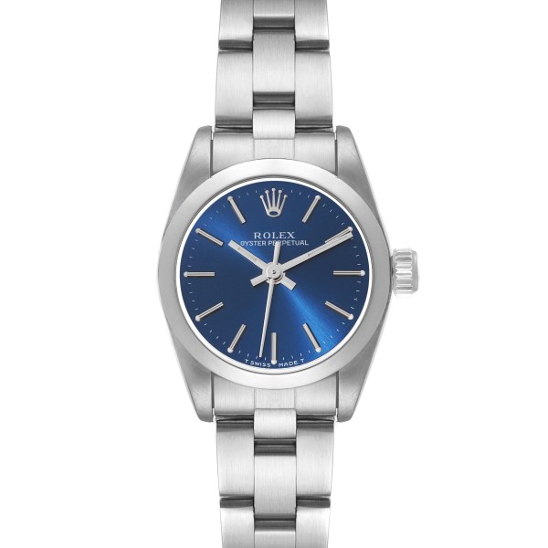 Rolex Oyster Perpetual Non-Date Blue Dial Smooth Bezel Steel Ladies Watch 67180