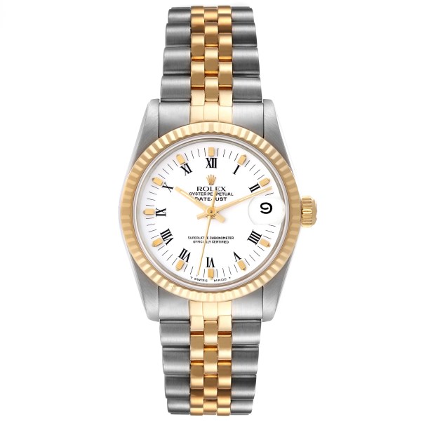 Rolex Datejust Midsize 31mm Steel Yellow Gold White Dial Ladies Watch 68273