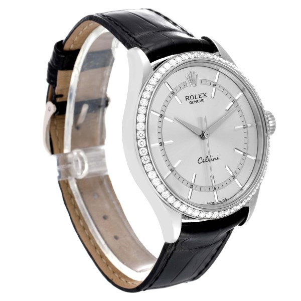 Rolex Cellini Time White Gold Diamond Automatic Mens Watch 50709 Box Card