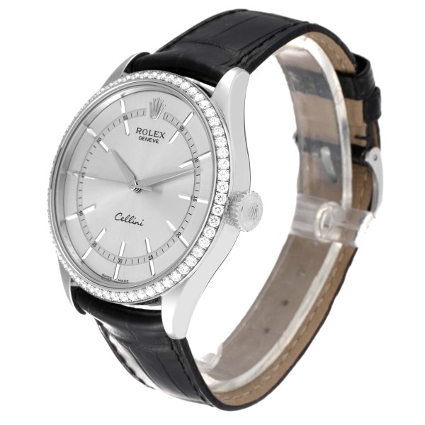 Rolex Cellini Time White Gold Diamond Automatic Mens Watch 50709 Box Card