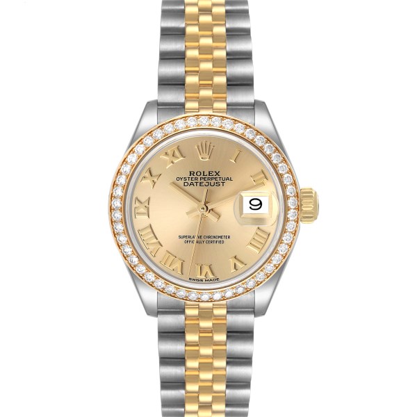 Rolex Datejust Steel Yellow Gold Diamond Bezel Ladies Watch 279383 Box Card