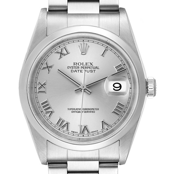 Rolex Datejust 36 Silver Roman Dial Steel Mens Watch 16200
