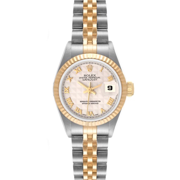 Rolex Datejust Steel Yellow Gold Ivory Pyramid Dial Ladies Watch 69173