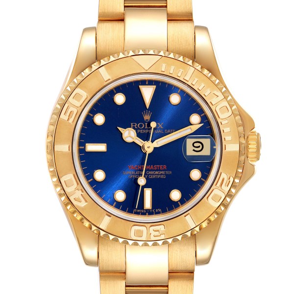 Rolex Yachtmaster Midsize 18K Yellow Gold Blue Dial Unisex Watch 68628