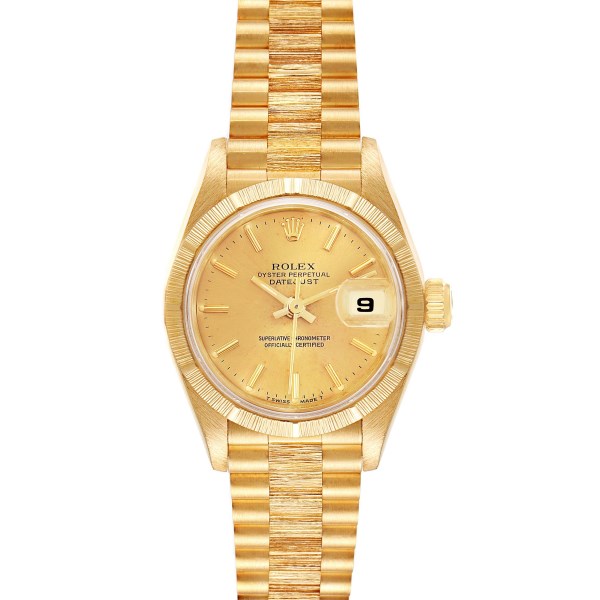 Rolex President Datejust 18K Yellow Gold Bark Finish Ladies Watch 69278