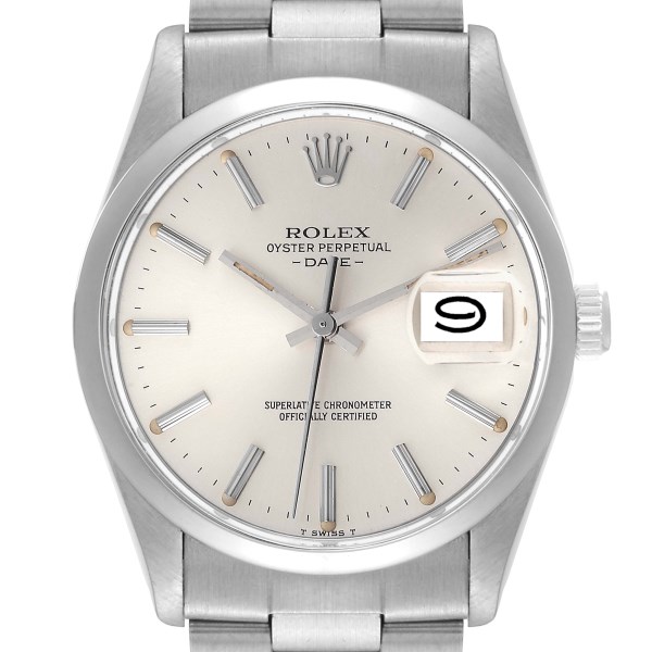 Rolex Date Stainless Steel Silver Dial Vintage Mens Watch 15000