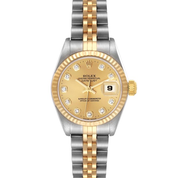 Rolex Datejust Steel Yellow Gold Champagne Diamond Dial Ladies Watch 79173