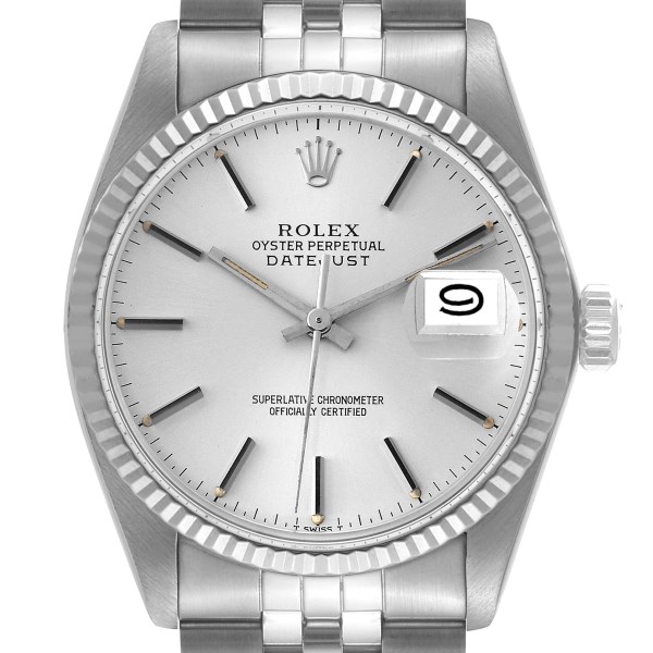 Rolex Datejust Steel White Gold Silver Dial Vintage Mens Watch 16014