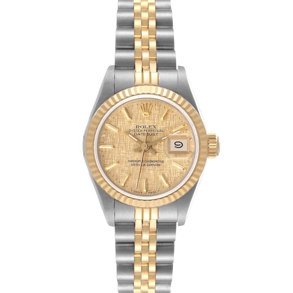 Rolex Datejust Steel Yellow Gold Champagne Linen Dial Ladies Watch 69173 Papers