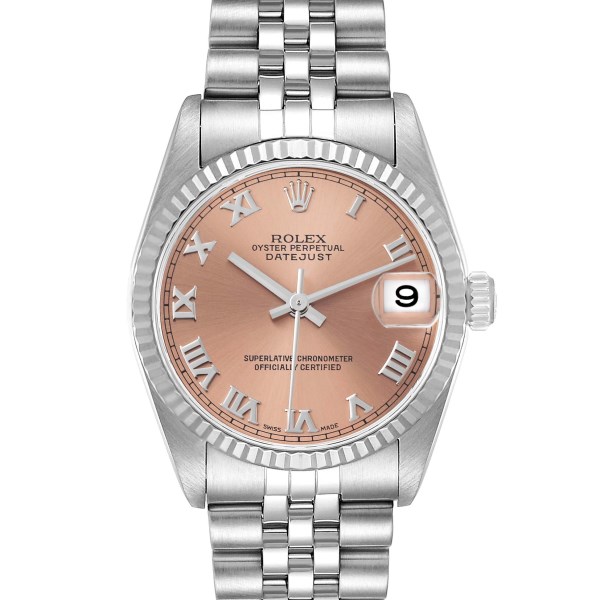 Rolex Datejust Midsize Steel White Gold Salmon Dial Watch 78274 Box Papers