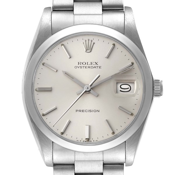 Rolex OysterDate Precision Steel Silver Dial Vintage Mens Watch 6694