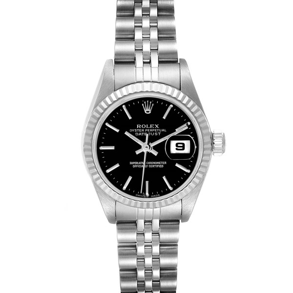 Rolex Datejust 26 Steel White Gold Black Dial Ladies Watch 79174