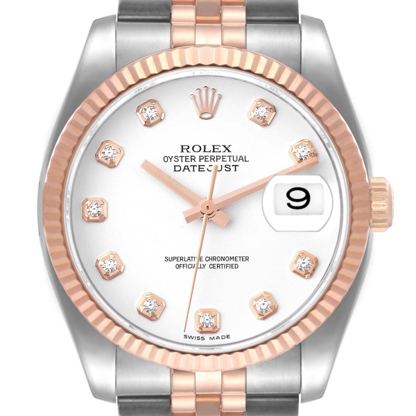 Rolex Datejust Steel Rose Gold White Diamond Dial Mens Watch 116231