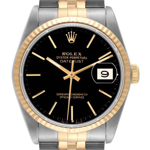 Rolex Datejust Steel Yellow Gold Black Dial Mens Watch 16233