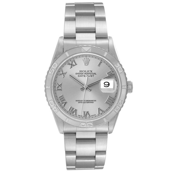 Rolex Datejust Turnograph Steel White Gold Mens Watch 16264 Box Papers