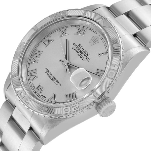 Rolex Datejust Turnograph Steel White Gold Mens Watch 16264 Box Papers