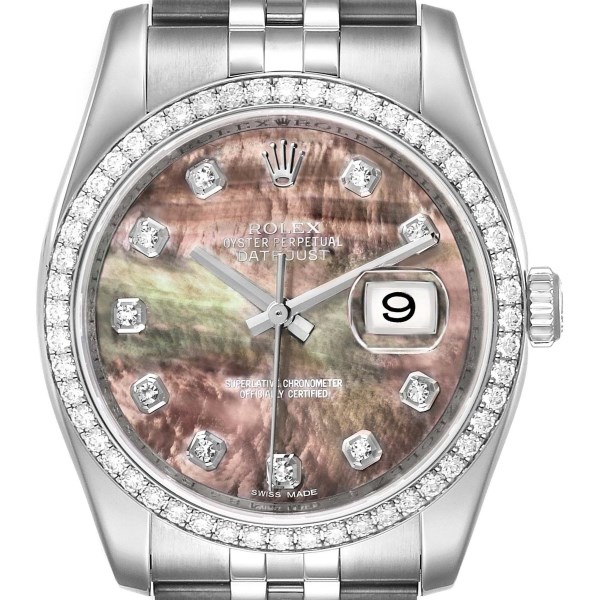 Rolex Datejust Mother of Pearl Diamond Dial Bezel Mens Watch 116244