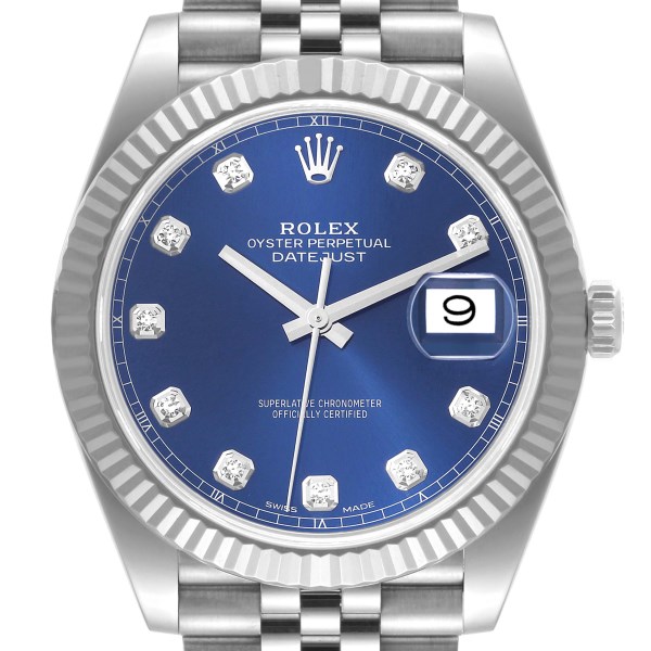 Rolex Datejust 41 Steel White Gold Blue Diamond Dial Mens Watch 126334