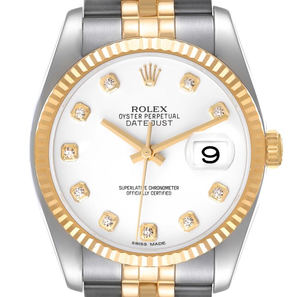 Rolex Datejust Steel Yellow Gold White Diamond Dial Mens Watch 116233