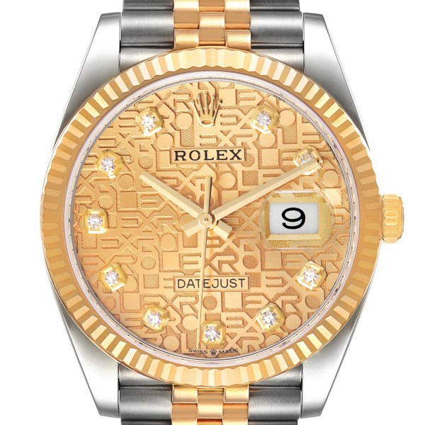 Rolex Datejust Steel Yellow Gold Diamond Dial Mens Watch 126233