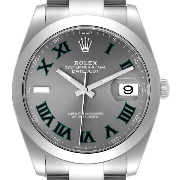 Rolex Datejust 41 Grey Green Wimbledon Dial Steel Mens Watch 126300 Box Card