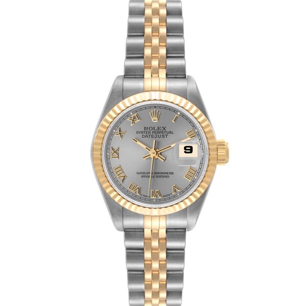 Rolex Datejust Steel Yellow Gold Slate Roman Dial Ladies Watch 69173 Box Papers