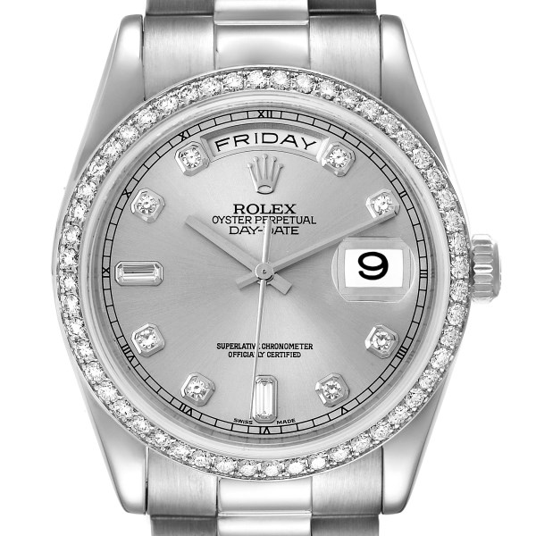 Rolex President Day-Date Platinum Diamond Mens Watch 118346