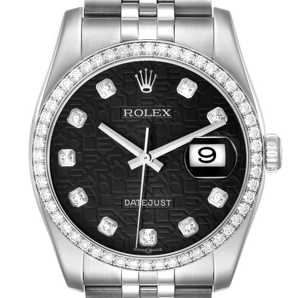 Rolex Datejust Black Diamond Dial Bezel Steel Mens Watch 116244 Box Card