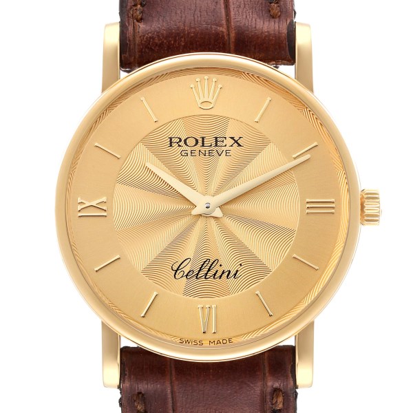 Rolex Cellini Classic Yellow Gold Decorated Champagne Dial Mens Watch 5115
