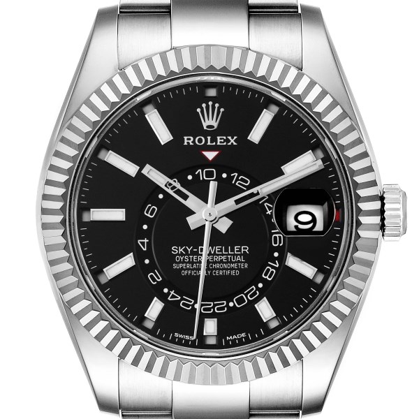 Rolex Sky-Dweller Black Dial Steel White Gold Mens Watch 326934 Box Card