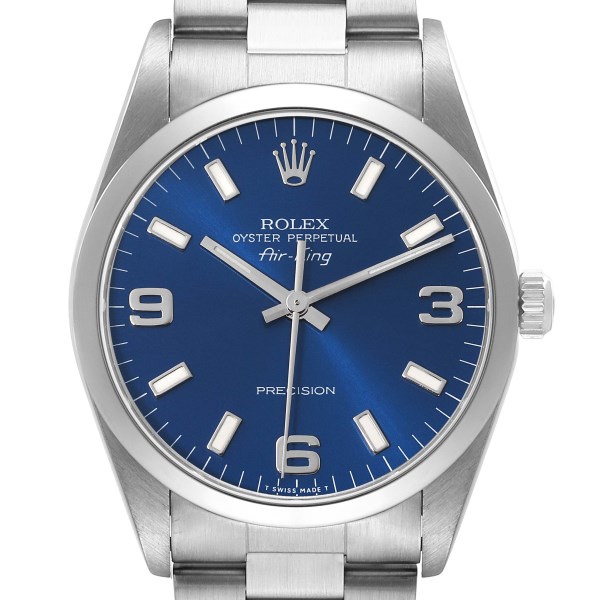 Rolex Air King 34mm Blue Dial Smooth Bezel Steel Mens Watch 14000