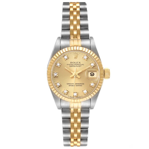 Rolex Datejust Steel Yellow Gold Champagne Diamond Dial Ladies Watch 69173