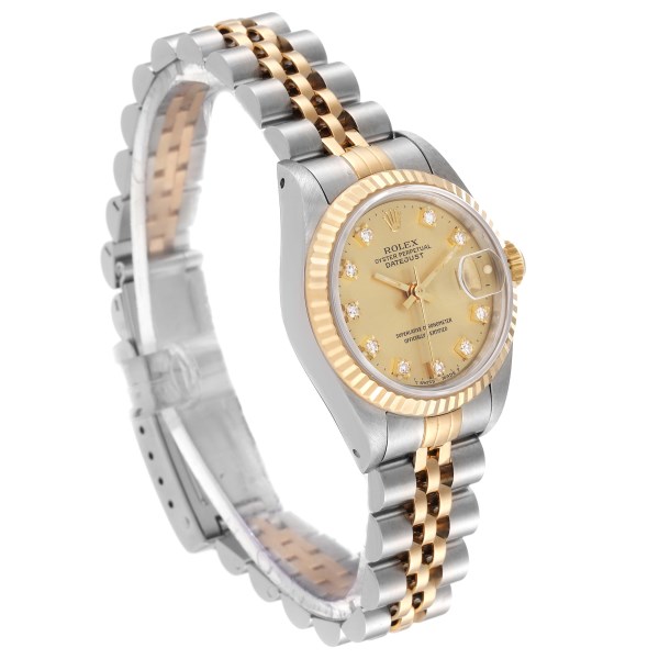 Rolex Datejust Steel Yellow Gold Champagne Diamond Dial Ladies Watch 69173