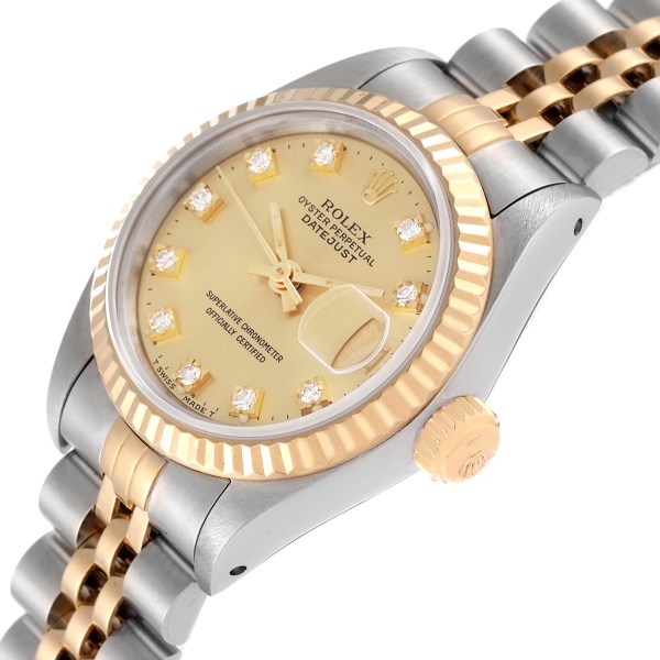 Rolex Datejust Steel Yellow Gold Champagne Diamond Dial Ladies Watch 69173