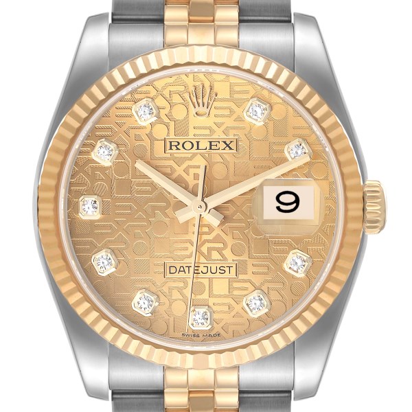 Rolex Datejust Steel Yellow Gold Diamond Dial Mens Watch 116233 Box Card