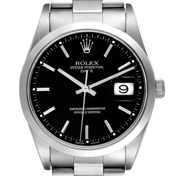 Rolex Date Black Dial Oyster Bracelet Steel Mens Watch 15200