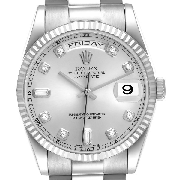Rolex President Day-Date White Gold Diamond Dial Mens Watch 118239 Box Papers