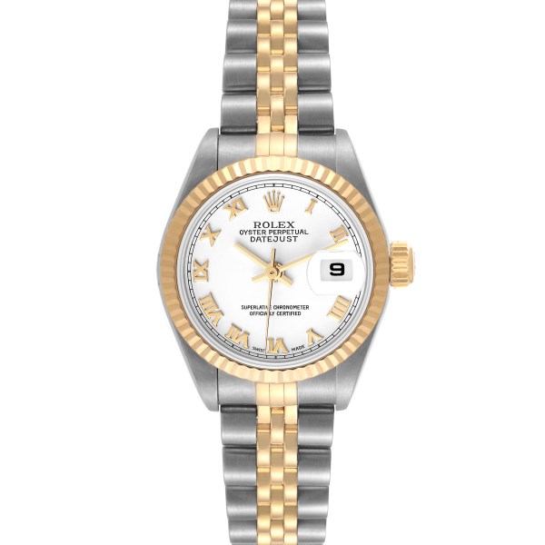 Rolex Datejust 26 Steel Yellow Gold White Roman Dial Ladies Watch 79173