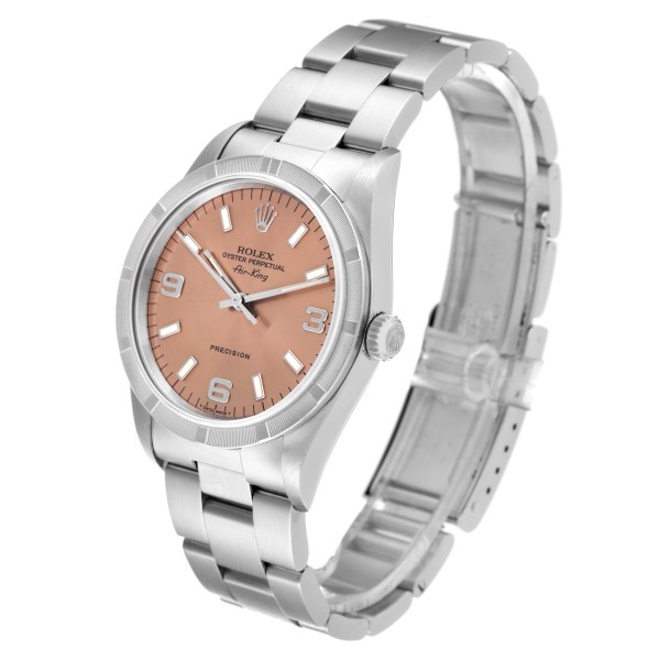 Rolex Air King 34 Salmon Dial Engine Turned Bezel Steel Mens Watch 14010