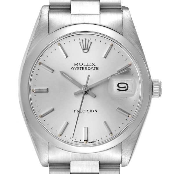 Rolex OysterDate Precision Silver Dial Steel Vintage Mens Watch 6694