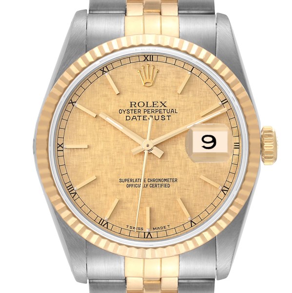 Rolex Datejust 36 Steel Yellow Gold Linen Dial Mens Watch 16233