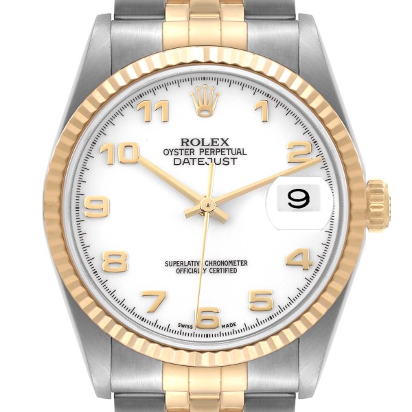 Rolex Datejust Steel Yellow Gold White Dial Mens Watch 16233