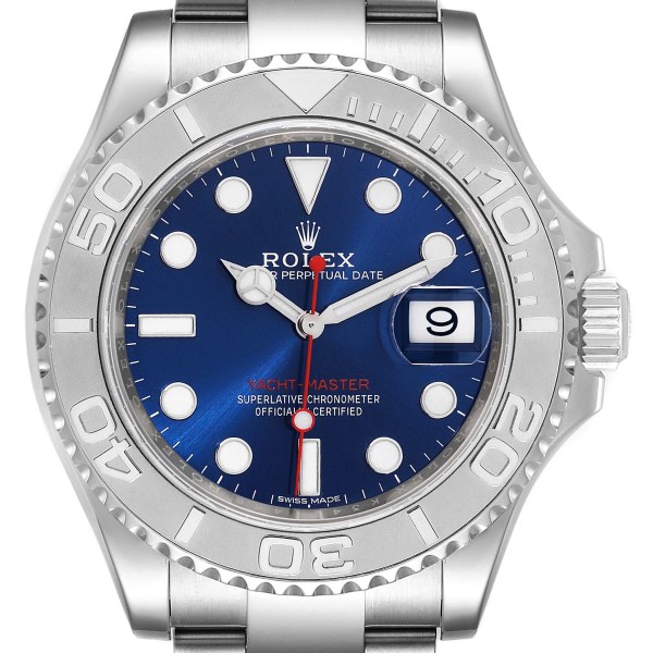 Rolex Yachtmaster 40mm Steel Platinum Blue Dial Mens Watch 116622 Box Card