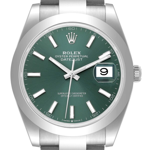 Rolex Datejust 41 Mint Green Dial Smooth Bezel Steel Mens Watch 126300 Box Card